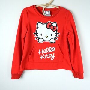 Hello Kitty Sweatshirt Kids 6X Red Graphic Pocket Long Sleeve Sanrio Top